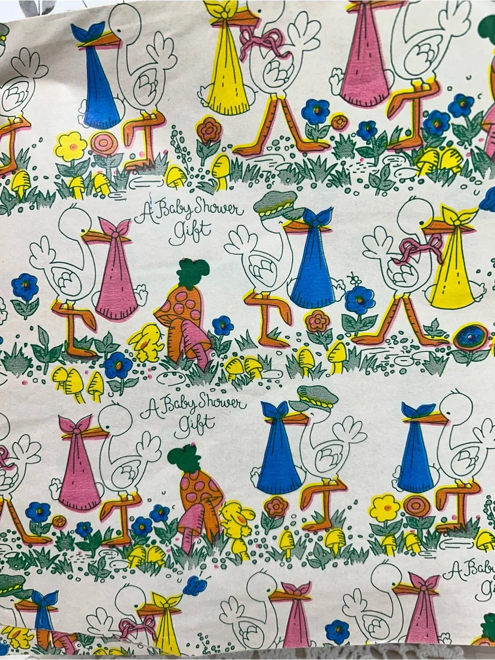 Vintage Baby Shower Stork Wrapping Paper Lot